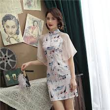 Fuff Sleeve Modern Cheongsam Floral Chinese Dress Idreammart Model Baju Wanita Gaun Pendek Model Pakaian