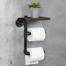 This type of holder will not have brackets to keep it in place. Haitral Double Toilet Paper Holder Vintage Toilet Paper Roll Holder Wall Mounted Wooden Shelf Iron Metal Pipe Holder For Bathroom Washroom Black Reviews Wayfair Ca