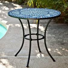 30 Inch Round Metal Outdoor Bistro Patio Table With Hand Laid Blue Tiles Patio Table Bistro Table Outdoor Outdoor Patio Table