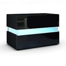 Bedside Cabinet Nightstand Flow In Black Matt Black High Gloss With Led Lights Bedside Cabinet Furniture Uk Black Bedside Table