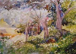 A Fence At Tramalon Jose Perlado Watercolors Paintings Prints Landscapes Nature Forests Boreal Temperate Artpal Art Painting