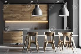 You're welcome to embed this image in your website/blog! Modern Kitchen Interior With Gray And White Brick Walls A Concrete Stock Photo Picture And Royalty Free Image Image 97968274