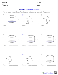 Cylinders And Cones Volume Worksheets Volume Worksheets Geometry Worksheets Volume Math