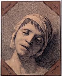 Studie efter naturen av chefen för Jean Paul Marat (1763-1793) mördad den  13/07/1793 Teckning av Jacques Louis David (1748-1825). Dim 0,27 x 0,21 m  Versailles slottsmuseum