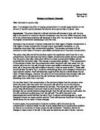 The experiment is aimed at giving a better understanding of osmosis process and the different experiment conditions under which osmosis occurs. Biology Lab Report Osmosis International Baccalaureate Biology Marked By Teachers Com