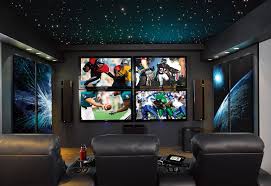For This Customer Magnolia Combined 4 Xbox Systems With 4 Dedicated Flatscreens For Gaming And A Retractable Project Home Theater Game Room Cool Things To Buy