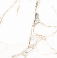 Calacatta gold vein has a clean, white background with grey/gold veins. Calacatta Gold Marble Effect Polished Porcelain Floor Tile 800x800