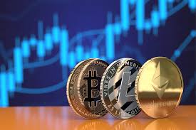 Crypto Coins In Front Of Stock Chart Free Image Download