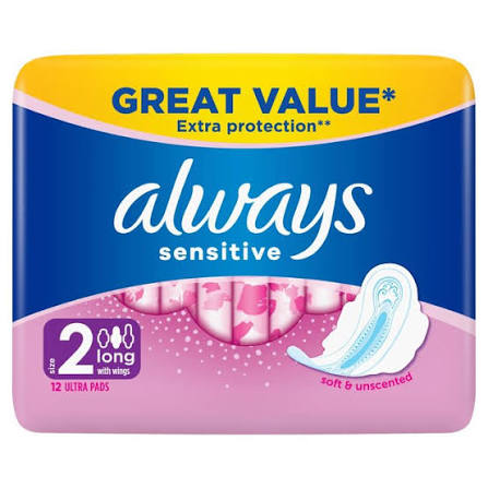 Always Sanitary Towels Sensitive Long Size 2 Wings 12 per pack | British  Online