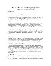 The Concept Of Risk In Air Transport Operations Introduction