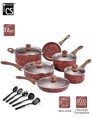 16 Piece Nonstick Cookware Set With Granite Derived Coating Pfos Pfoa Free Koch Systeme Cs Nonstick Cookware Cookware Set Pots And Pans Sets