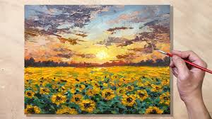 Thrust @ sunset kim frohsin mixed media on board. Acrylic Painting Sunflower Field Sunset Re Upload Youtube