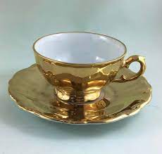 Stylized laurel wreath, 'fine china' and 'made in germany'. Victoria China Gold Coffee Service Germany Islington Antiques And Interiors