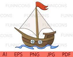 Clipart Of A Cartoon Sailboat With A Red Flag Vector Illustration Ai Eps Png Pdf And Jpg Files Included Digital Files Instant Download A Cartoon Clip Art Vector Illustration