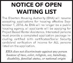 Notice Of Open Waiting List The Elberton Housing Authority Eha Will Resume Accepting The Elberto Elberton Elberton Georgia Different Types Of Houses