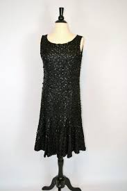 1960s Black Sleeveless Sequin Flapper Drop Waist Cocktail Dress 1920s Inspired Dress 1920s Inspired Dresses Flapper Inspired Dress
