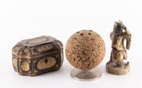 1940 large oriental cork carving in glass case. Lot Art Antique Chinese Jewelry Box With Japanese Figurine And Cork Pen Holder