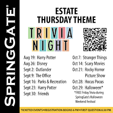 What is ron swanson's halloween costume? Springgate Vineyard Take A Look At Our Thursday Trivia Schedule At The Estate Through The End Of October Tickets For Each Week S Trivia Go On Sale 2 Weeks Before The