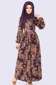 Modaselvim Elbise Dijital Baskili Kemerli Elbise 5133ay342 Mor Elbise Abaya Tarzi Cizgili Elbise