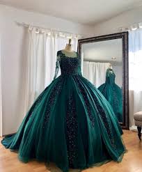Hunter Green Ball Gown Wedding Dresses 2020 Long Sleeves Ball Gowns Long Sleeve Ball Gowns Green Wedding Dresses