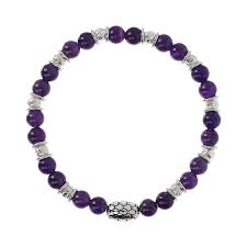 Bracciale Elastico con Elemento Texture Sirena e Pietra Naturale Ametista Viola 