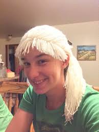 Made a wig out of yarn for my daughter. She lost her hair to chemotherapy.