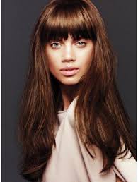 The long straight hair with bangs are hot in 2021. Capless Long Synthetic Hair Straight Brown Wig With Bangs Buy Long Wigs