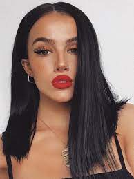 Elegant Black Synthetic Lace Front Wig Red Lipstick Looks Red Lips Makeup Look Red Dress Makeup