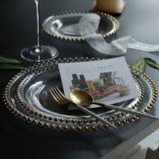 Get clear plastic charger plates, acrylic charger plates, dinner plates, salad plates, bowls, and cups. Free Sample Wedding Clear Silver Gold Beaded Charger Plates Glass China Charger Plate And Glass Charger Plate Price Made In China Com
