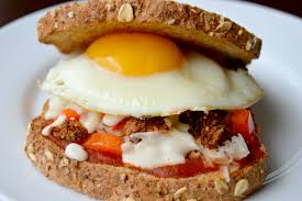 Bacon, cheese, eggs on pizza? Breakfast Pizza Sandwich Clean Eating Veggie Girl