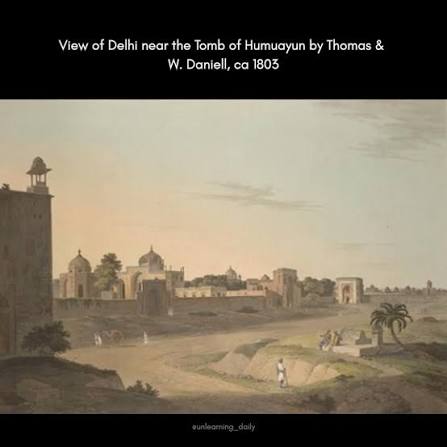 A Past and Present view of Chauburji, It is a four-domed Tughlaq-era building said to be built by Firoz Shah Tughlaq. However massive damage during the 1857 uprising and its nineteenth-century restoration
