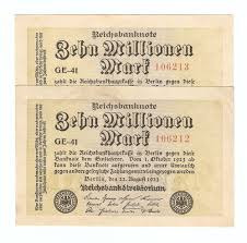 Germany Collection Of 2x Consecutive 10 Millionen Mark Banknotes 1923 Bank Notes 10 Things Germany