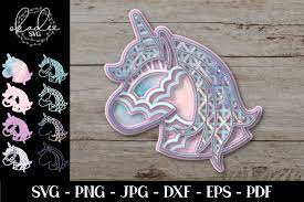 Download 3d Unicorn Mandala Layered Unicorn Graphic By Okadee Svg Creative Fabrica