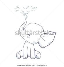 Sketch Cartoon Elephant Spraying Water Doodle Illustration In Vector Cute Vector Elephant Baby Bath 39 Elephant Drawing Elephant Outline Cartoon Elephant