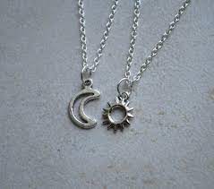Silver Sun And Moon Necklaces Etsy Sun And Moon Necklace Friendship Necklaces Moon Necklace