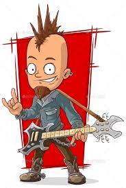 Cartoon Cool Punk Rock Musician With Guitar Cartoon Punk Rock Punk Art