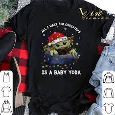 All I Want For Christmas Lights Is A Baby Yoda Santa Hat Shirt Sweater Hoodie Sweater Longsleeve T Shirt
