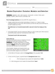 Click reset, and choose the histogram. Student Exploration Evolution Mutation And Selection Gizmo Answers Fitness Biology Allele
