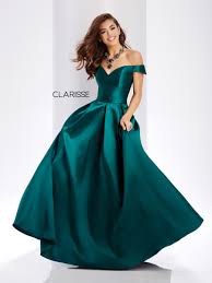 3442 Forest Green Off The Shoulder Ball Gown With A Corset Back Clarisse Dresses Prom Ball Gowns Prom Dresses Ball Gown