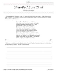 How Do I Love Thee Supporting Ideas 8th Grade Reading Passage Worksheet 8th Grade Reading Poetry Worksheets Reading Comprehension Worksheets