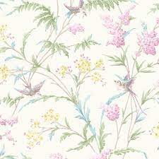 Lime, pink, turquoise, red, gold and purple on a bright blue background. Hailey Cream Amp Pink Floral Birds Glitter Highlight Wallpaper Departments Diy At B Amp Q Floral Pattern Wallpaper Feature Wallpaper Pink Wallpaper