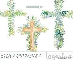 Greenery Crosses Green Leaves Watercolor Clipart Wood Cross Leaf With Floral Arrangements For Modern Wedding Invitations Hand Painted In 2021 Cross Paintings Wood Crosses Watercolor Clipart