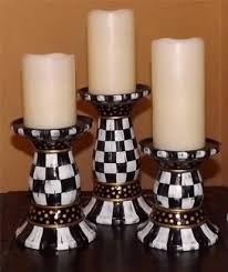 Black And White Candlesticks 3 Whimsical Hand Painted Black White Check Pillar Candle Holders Checkerboard Mackenzie Childs Diy Mackenzie Childs Inspired Mackenzie Childs