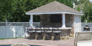 Cabanas and pool houses are freestanding structures built away from the home, alongside a swimming pool. Cabana Pool Bar Pleasant Run Structures
