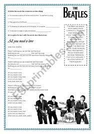 All You Need Is Love The Beatles Esl Worksheet By Biancadell