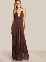 Sparkly Brown Glitter Sheer Long Maxi Dress Spaghetti Strap Dresses Fit N Flare Dress Overlay Dress