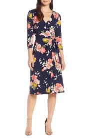Eliza J Floral Faux Wrap Dress Main Color Navy Business Casual Outfits For Women Womens Business Casual Nordstrom Dresses