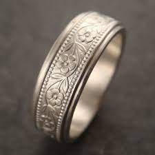Womens Wedding Band Mens Wedding Ring Floral Wedding Band Etsy Womens Wedding Bands Mens Wedding Bands Sterling Silver Wedding Band