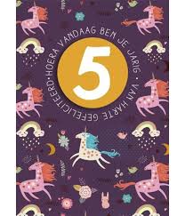 Verjaardagskaart 5 Jaar Unicorns Feestbazaar Nl