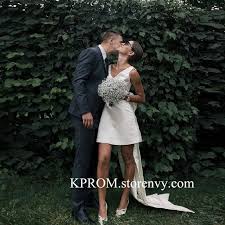 4.5 out of 5 stars (49) 49 reviews. Short Beach Sheath Satin Wedding Dresses Simple Boho Bridal Gown With Big Bow Kprom Online Store Powered By Storenvy